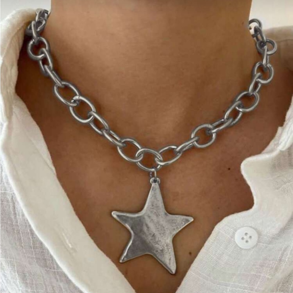 Anthropologie Silver Star Link Necklace